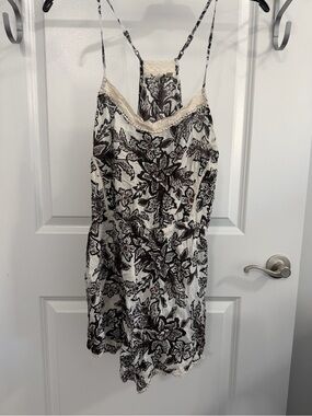 Cream Floral Lace-Trim Cami Romper